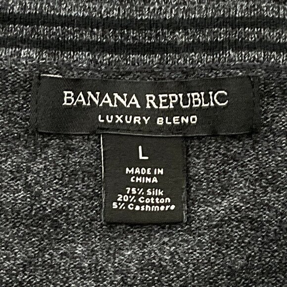 Banana Republic Sweater Men L Gray Luxury Blend Silk Cashmere V-Neck Casual Prep - Picture 3 of 8